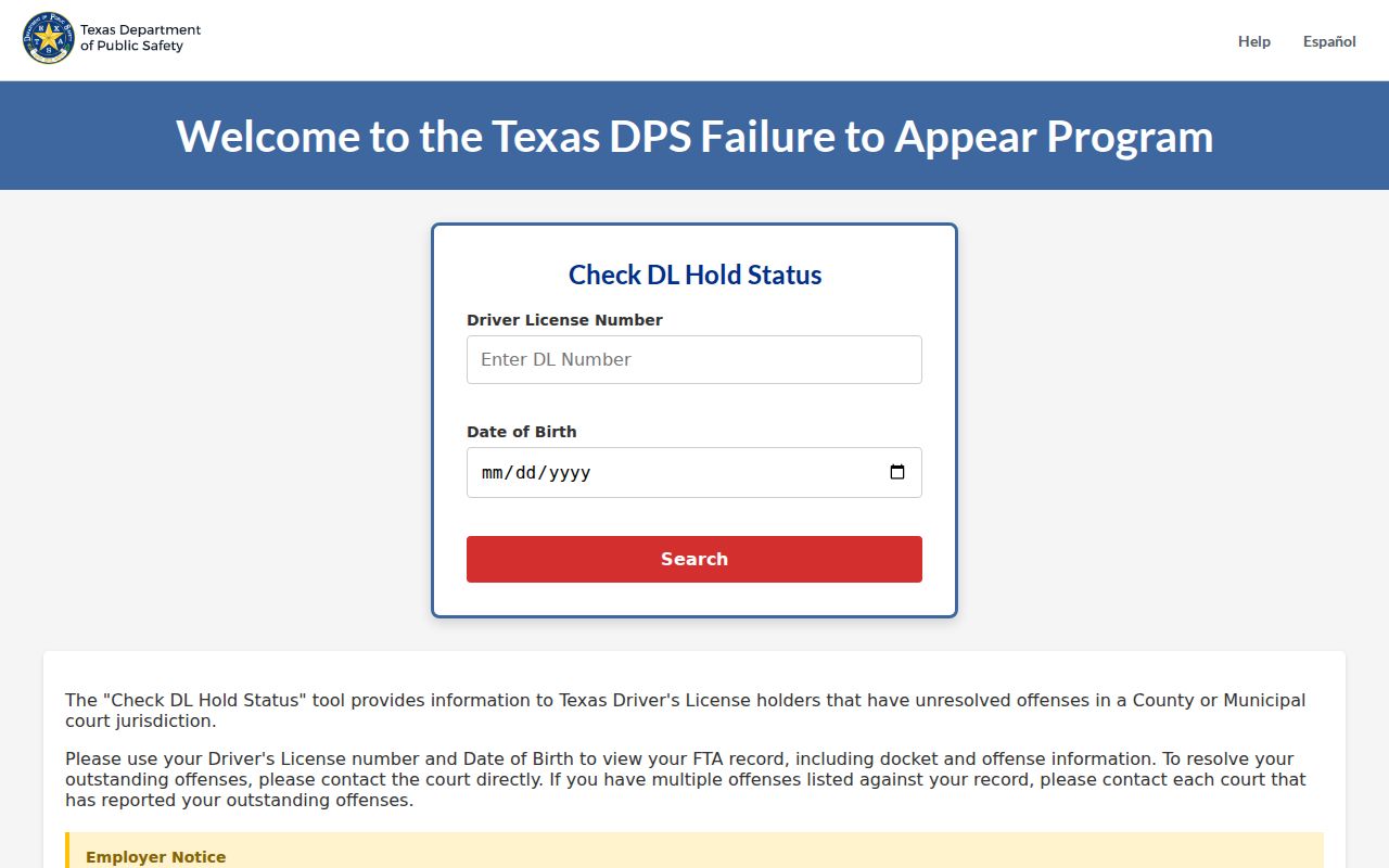 Bastrop County warrant research using Texas FTA license-hold fields