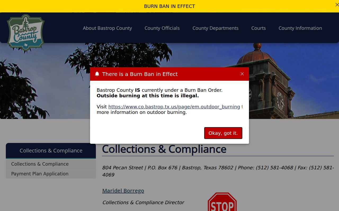 Bastrop County traffic warrant court-by-court payment contact map
