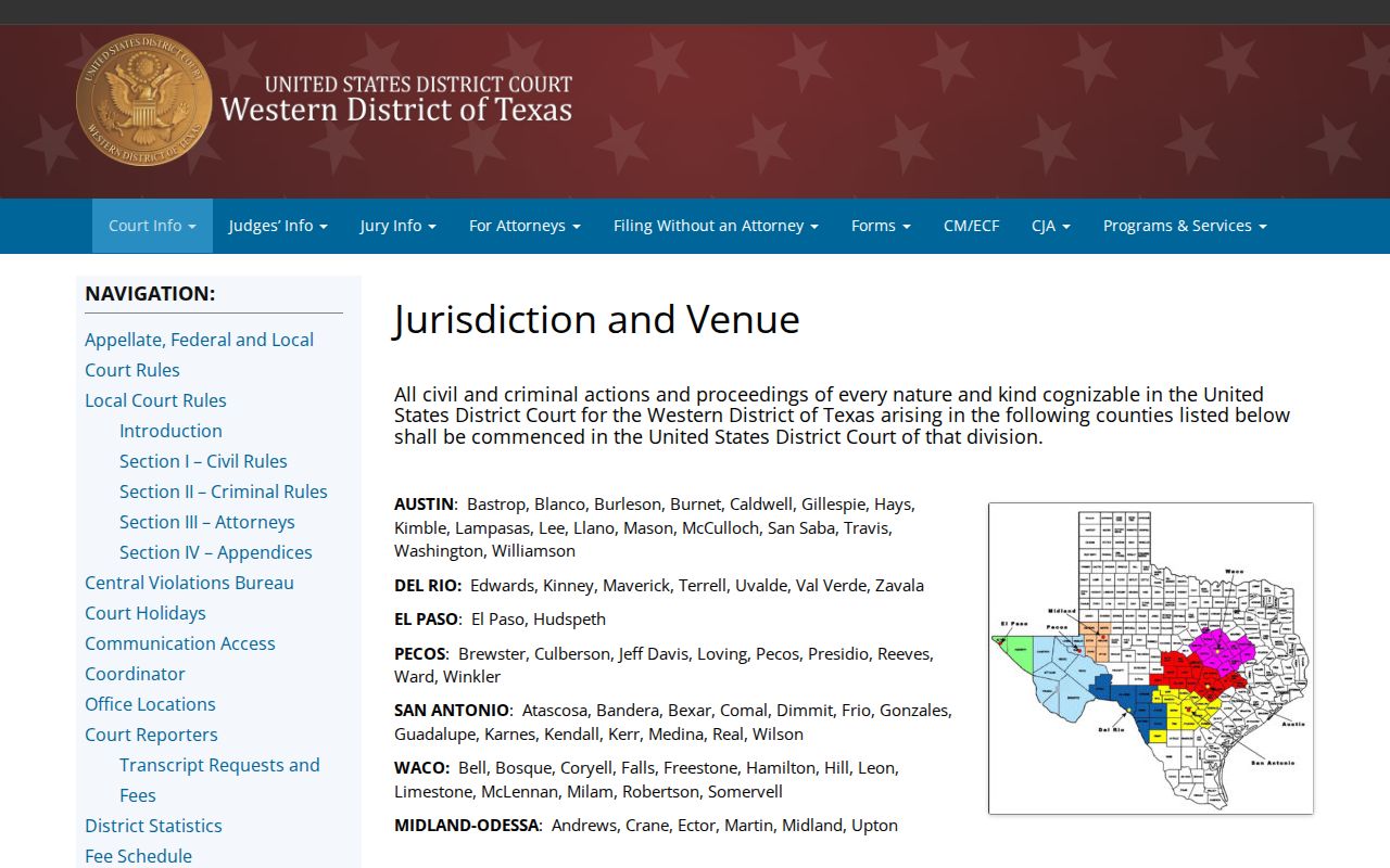 Bastrop County's federal warrant jurisdiction in the Western District of Texas